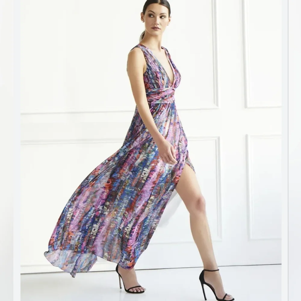 Aidan by Aidan Mattox Multicolor Floral Maxi Dress - Purple, Pink, Blue - Picture 2 of 10